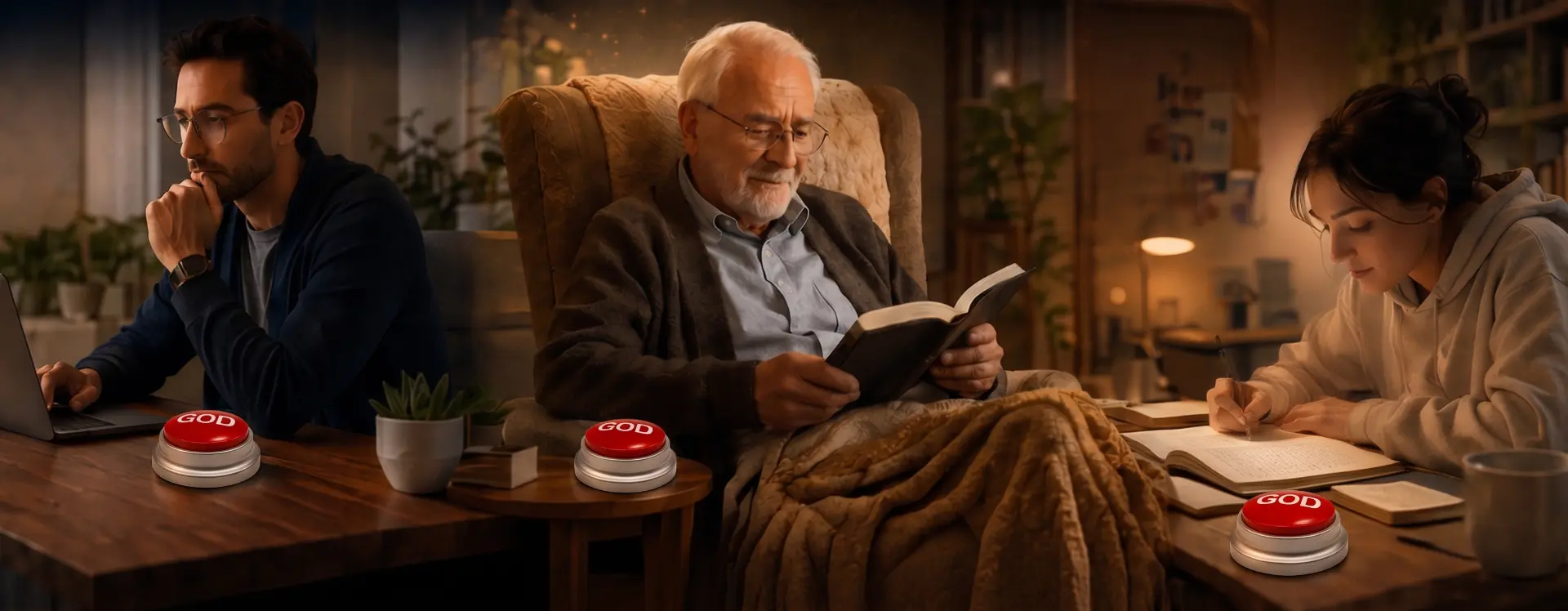 People connecting with God through the GOD Talking Button in daily life